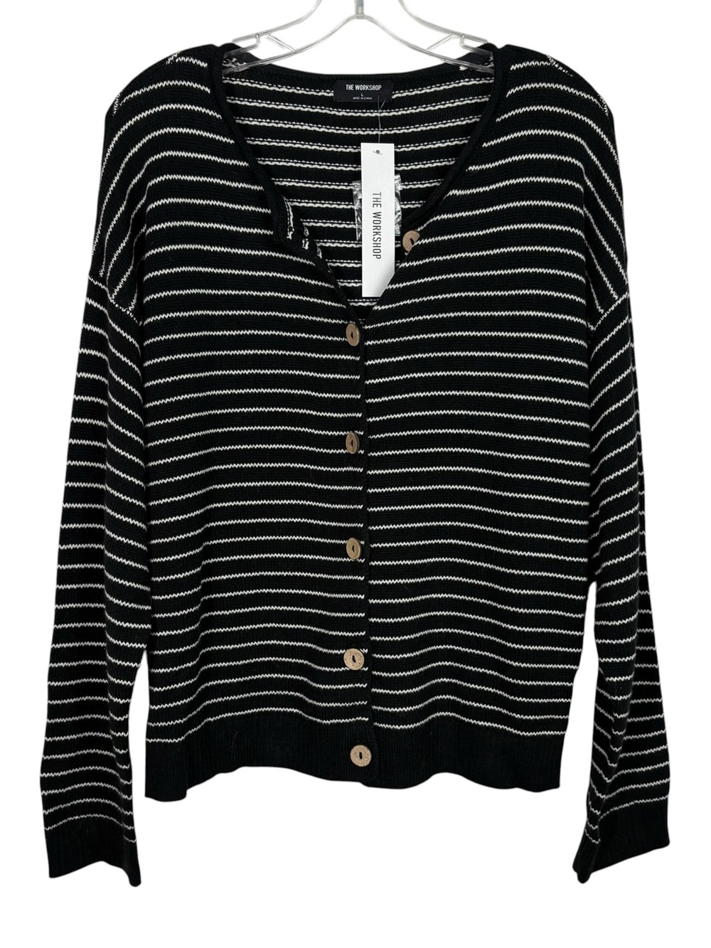 The Workshop Black White Striped Boxy Fit Lightweight Knit Sweater Top NWT Large